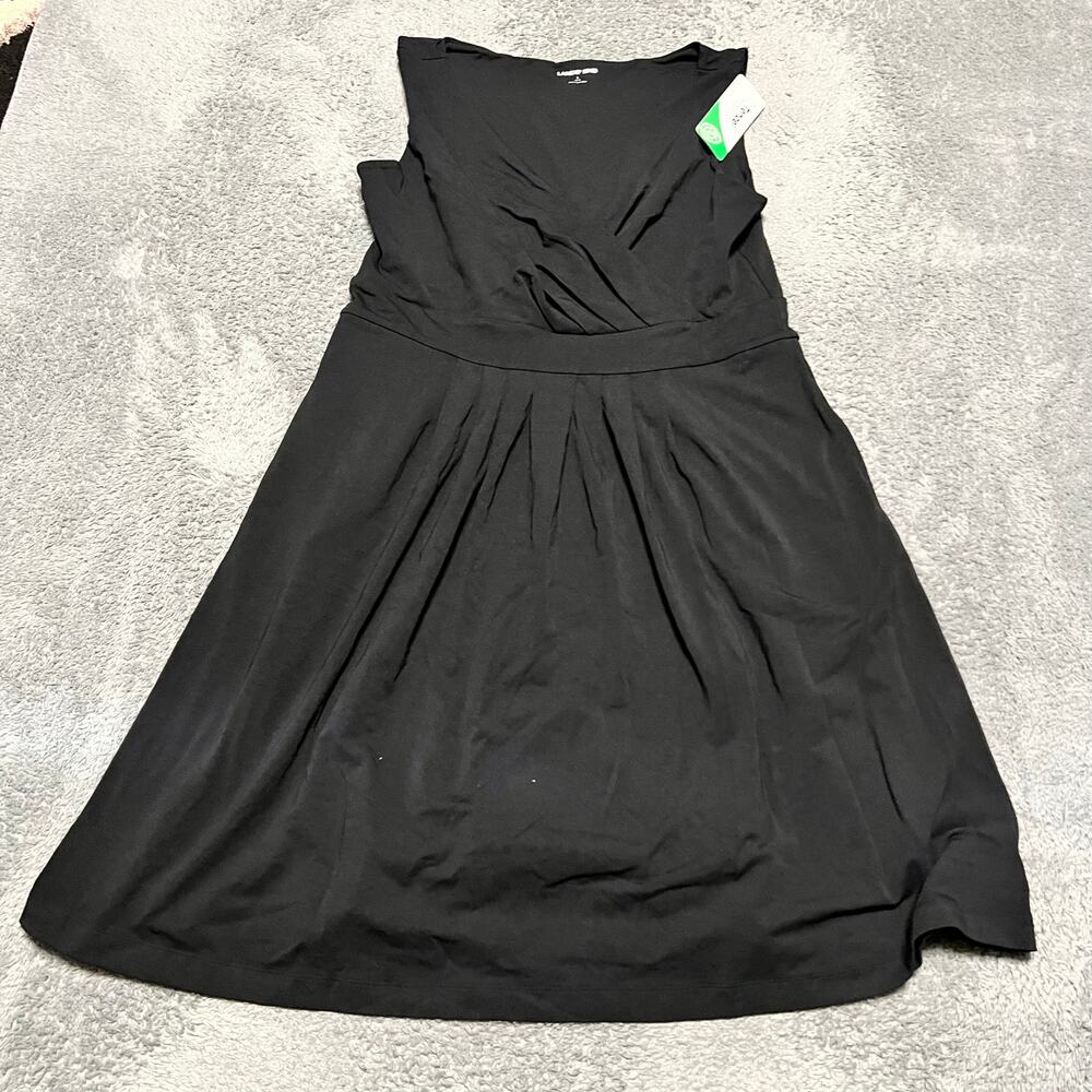 Lands’ End Floral Fit Flare Dress Womens Large 14-16 Black Mini